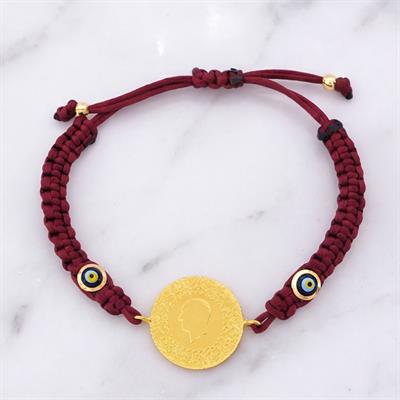 Altın Kaplama Yarım Altınlı Bordo İpli Bileklik BLK-1239