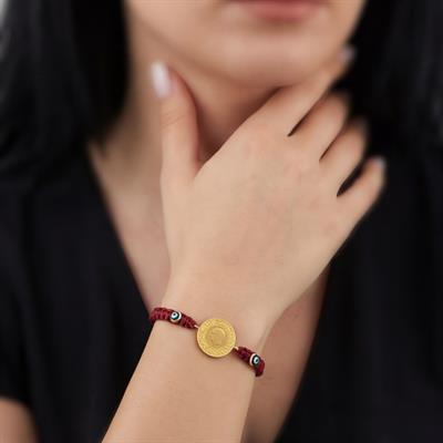 Altın Kaplama Yarım Altınlı Bordo İpli Bileklik BLK-1239