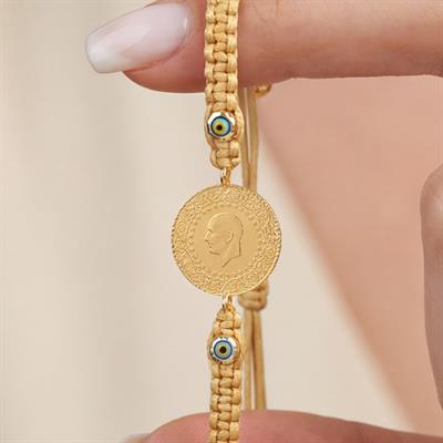 Altın Kaplama Yarım Altınlı Sarı İpli Bileklik BLK-1241