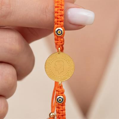 Altın Kaplama Yarım Altınlı Turuncu İpli Bileklik BLK-1240