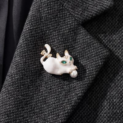 Altın Kaplama Yeşil Taşlı Kedi Model Kadın Broş BR-105