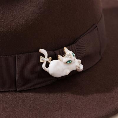 Altın Kaplama Yeşil Taşlı Kedi Model Kadın Broş BR-105