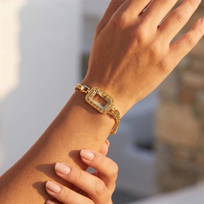 Altın Kaplama Zincir Model İşlemeli Gram Çerçeve Bileklik BLK-1370