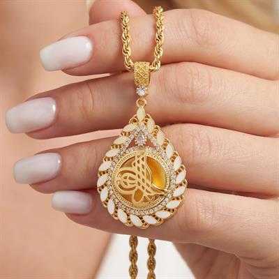 Altın Kaplama Zirkon Taşlı Arpa Model Tuğralı Kolye Ucu TGR-751