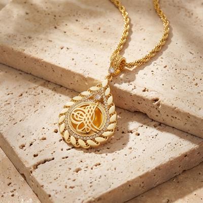 Altın Kaplama Zirkon Taşlı Arpa Model Tuğralı Kolye Ucu TGR-751