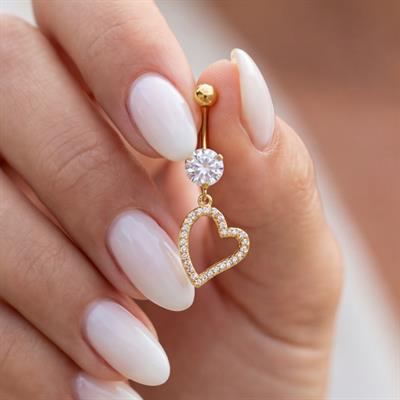 Altın Kaplama Zirkon Taşlı Kalpli Piercing PRC-100
