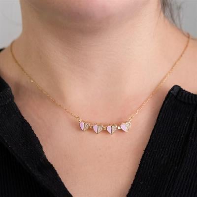 Altın Kaplama Zirkon Taşlı Pembe Açılabilir Yonca Kolye KLY-571