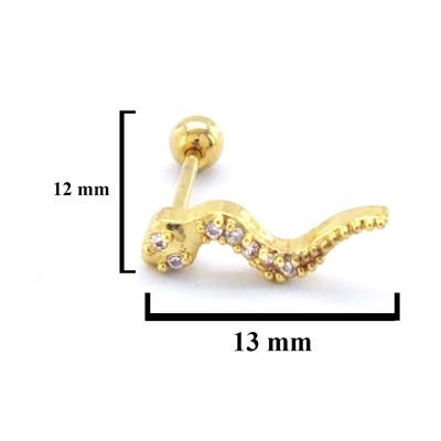 Altın Kaplama Zirkon Taşlı Yılan Şekilli Piercing PRC-144