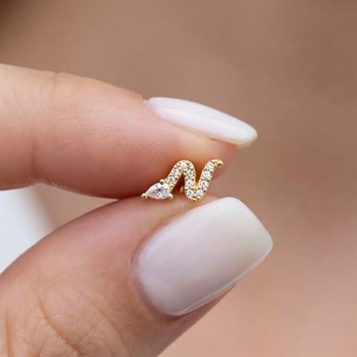Altın Kaplama Zirkon Taşlı Yılan Şekilli Piercing PRC-153