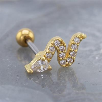 Altın Kaplama Zirkon Taşlı Yılan Şekilli Piercing PRC-153