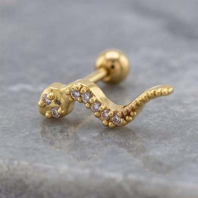 Altın Kaplama Zirkon Taşlı Yılan Şekilli Piercing PRC-144