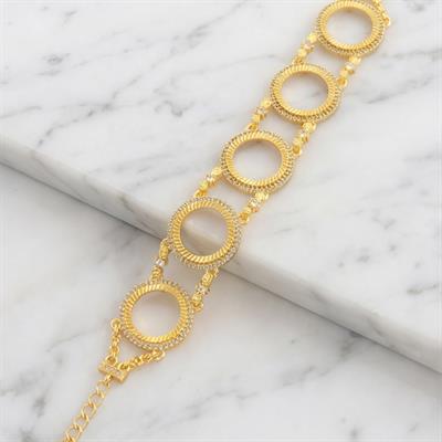 Beş Çeyrekli Çerçeve Bileklik Çelik Altın Kaplama BLK-1095