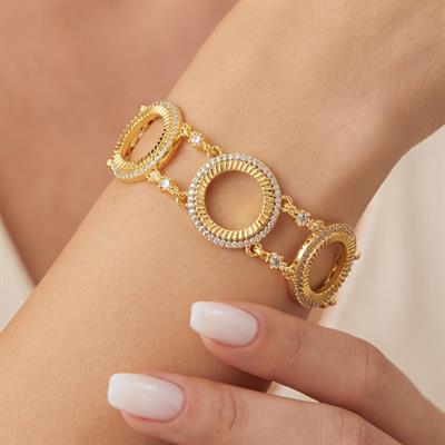 Beş Çeyrekli Çerçeve Bileklik Çelik Altın Kaplama BLK-1095