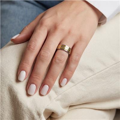 Çelik Alyans Yüzük Altın Kaplama Çift Renk YZK-371