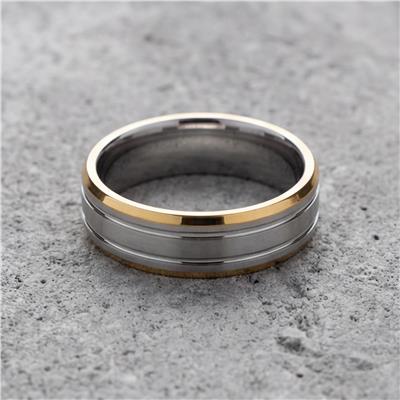 Çelik Alyans Yüzük Altın Kaplama Çift Renkli YZK-306
