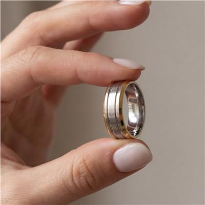 Çelik Alyans Yüzük Altın Kaplama Çift Renkli YZK-306