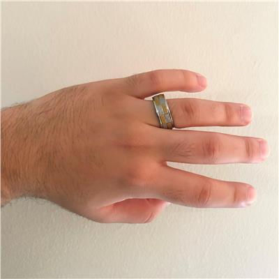 Çelik Alyans Yüzük Altın Kaplama Simli Damalı Model YZK-375