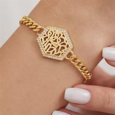 Çelik Bileklik Altın kaplama Kadın Figaro Taşlı Model BLK-1058