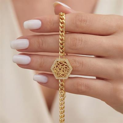 Çelik Bileklik Altın kaplama Kadın Figaro Taşlı Model BLK-1058