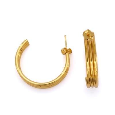 Çelik Halak Küpe Kadın Altın Kaplama Çizgili Model UNK-800