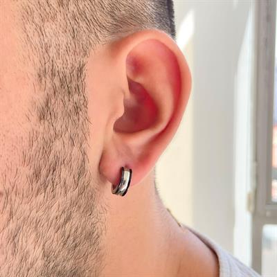 Çelik Halak Küpe Siyah Detaylı Çift Renk 5mm Halka Küpe UNK-701