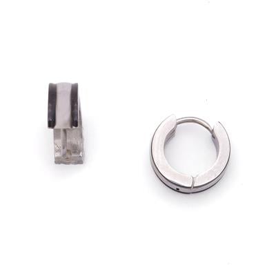 Çelik Halak Küpe Siyah Detaylı Çift Renk 5mm Halka Küpe UNK-701