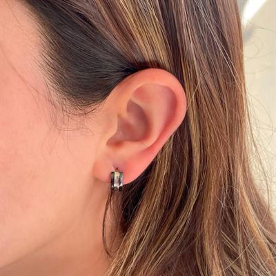 Çelik Halak Küpe Siyah Detaylı Kalın Küpe UNK-702