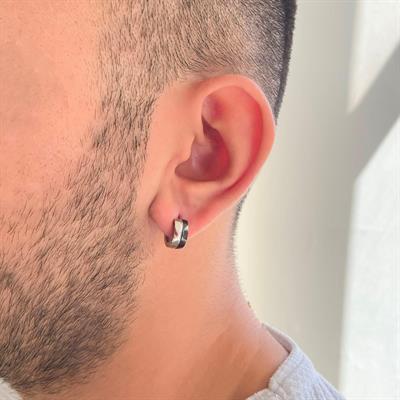 Çelik Halka Küpe Çift Renk Siyah Detaylı Halka Küpe UNK-713