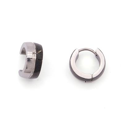 Çelik Halka Küpe Çift Renk Siyah Detaylı Halka Küpe UNK-713