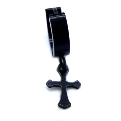 Çelik Halka Küpe Siyah Haç Model Sallantılı Küpe UNK-695