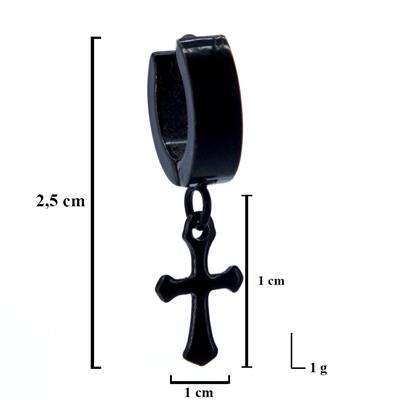 Çelik Halka Küpe Siyah Haç Model Sallantılı Küpe UNK-695