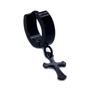 Çelik Halka Küpe Siyah Haç Model Sallantılı Küpe UNK-695