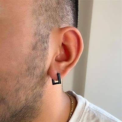 Çelik Halka Küpe Siyah Kare Unisex Küpe UNK-662
