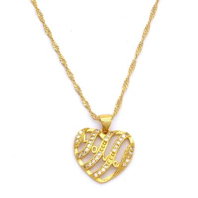 Çelik Kalp Kolye, Altın Kaplama Kolye, Zirkon Taşlı Kadın Kolye KLY-321