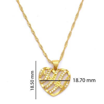 Çelik Kalp Kolye, Altın Kaplama Kolye, Zirkon Taşlı Kadın Kolye KLY-321