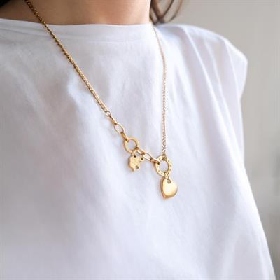 Çelik Kalp Kolye - Kalp Kolye Altın Kaplama KLY-584