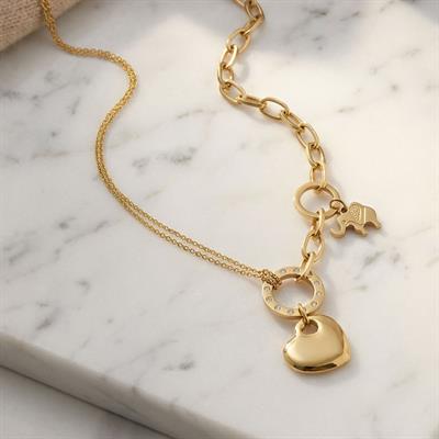 Çelik Kalp Kolye - Kalp Kolye Altın Kaplama KLY-584