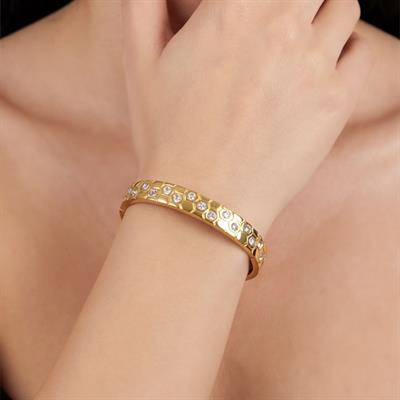 Çelik Kelepçe Bileklik Altın Kaplama Taşlı Model BLZ-528