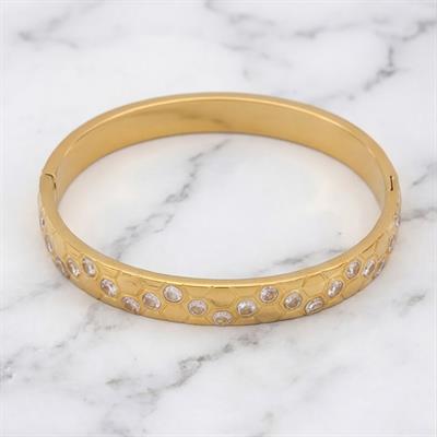 Çelik Kelepçe Bileklik Altın Kaplama Taşlı Model BLZ-528