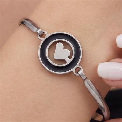 Çelik Kelepçe Bileklik Kalp Detaylı BLZ-489