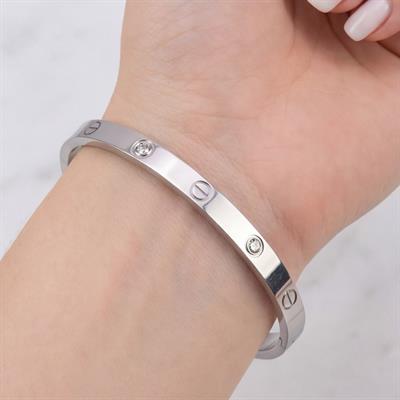 Çelik Kelepçe Bileklik Love Taşlı Model BLZ-494