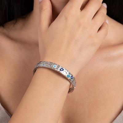 Çelik Kelepçe Bileklik Nazar Boncuklu Model BLZ-518