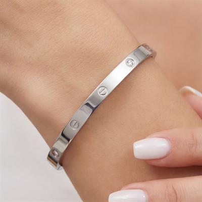 Çelik Kelepçe Bileklik Taşlı Love Model BLZ-596
