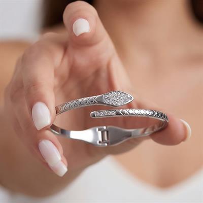 Çelik Kelepçe Bileklik Taşlı Yılan Model Kadın Spor Kelepçe BLZ-533