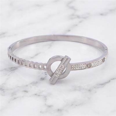 Çelik Kelepçe Bileklik Zirkon Taşı Model BLZ-408