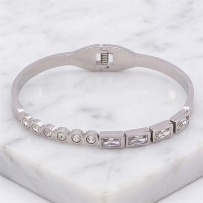 Çelik Kelepçe Bileklik Zirkon Taşlı BLZ-348