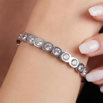 Çelik Kelepçe Bileklik Zirkon Taşlı BLZ-423