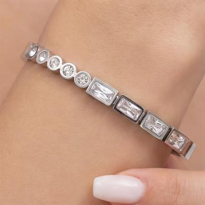 Çelik Kelepçe Bileklik Zirkon Taşlı BLZ-348