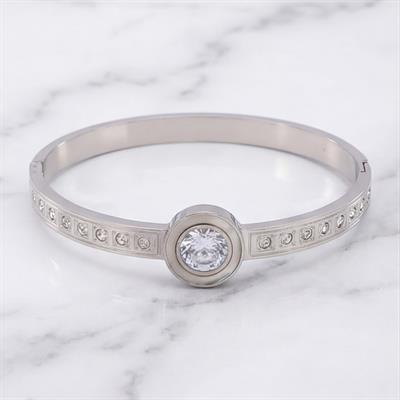 Çelik Kelepçe Bileklik Zirkon Taşlı BLZ-415