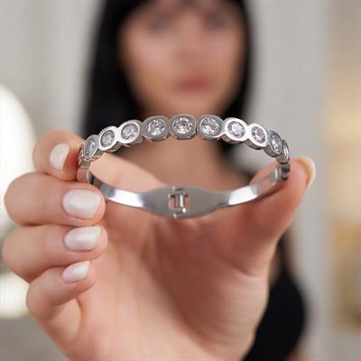 Çelik Kelepçe Bileklik Zirkon Taşlı BLZ-423